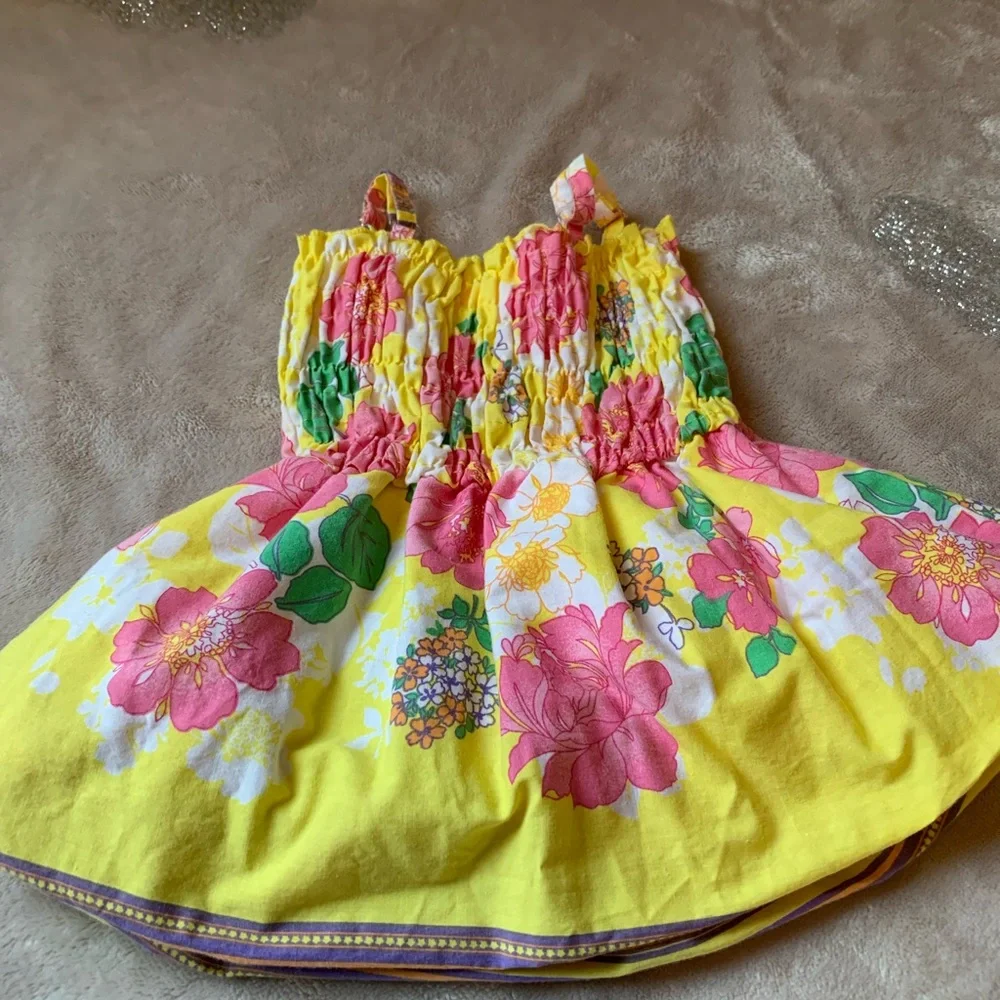 Pink Angel Baby Girls Gathered Floral Yellow Blouse Dress Top